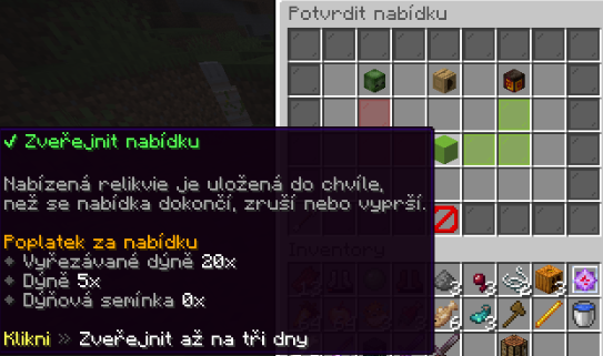 Potvrzení výměnné nabídky s poplatkem a dobou platnosti